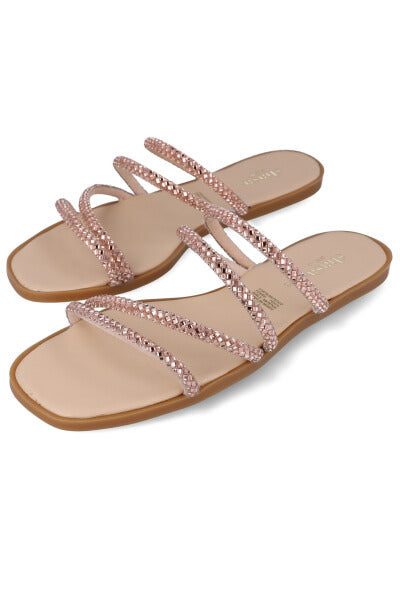 Sandalia Tiras Brillos Cortados ORO ROSA