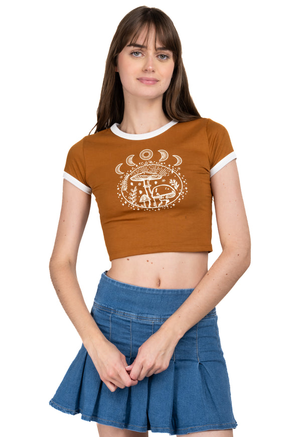 Playera Crop Hongos Lunas