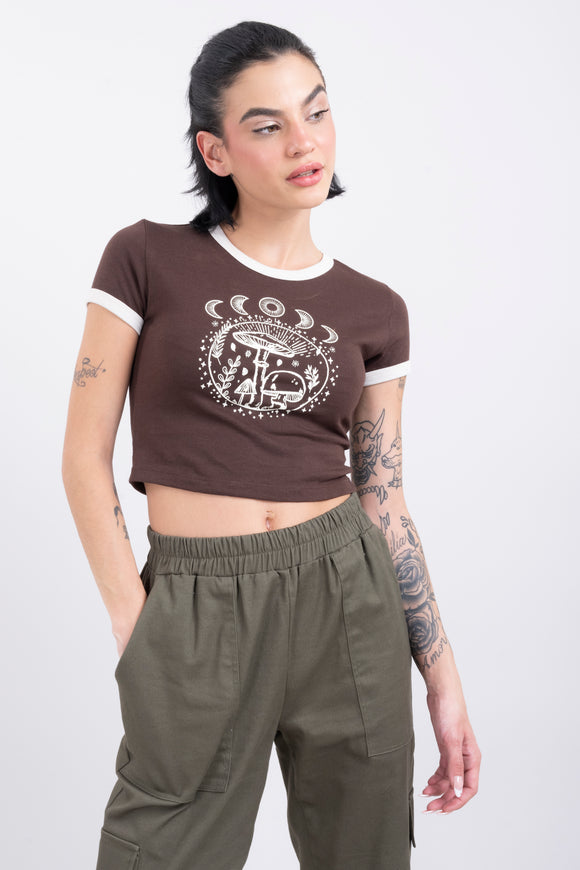 Playera Crop Hongos Lunas