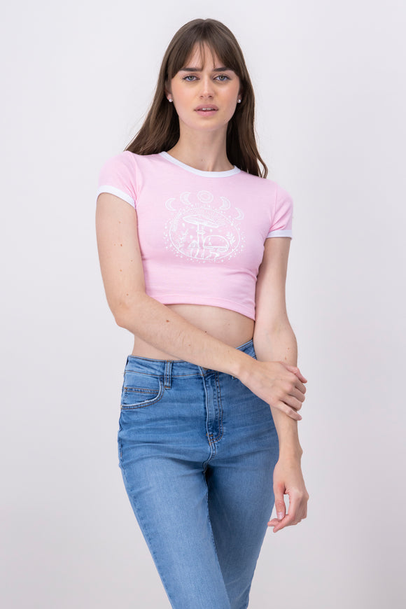 Playera Crop Hongos Lunas