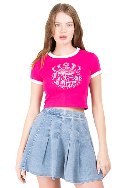 Playera Crop Hongos Lunas