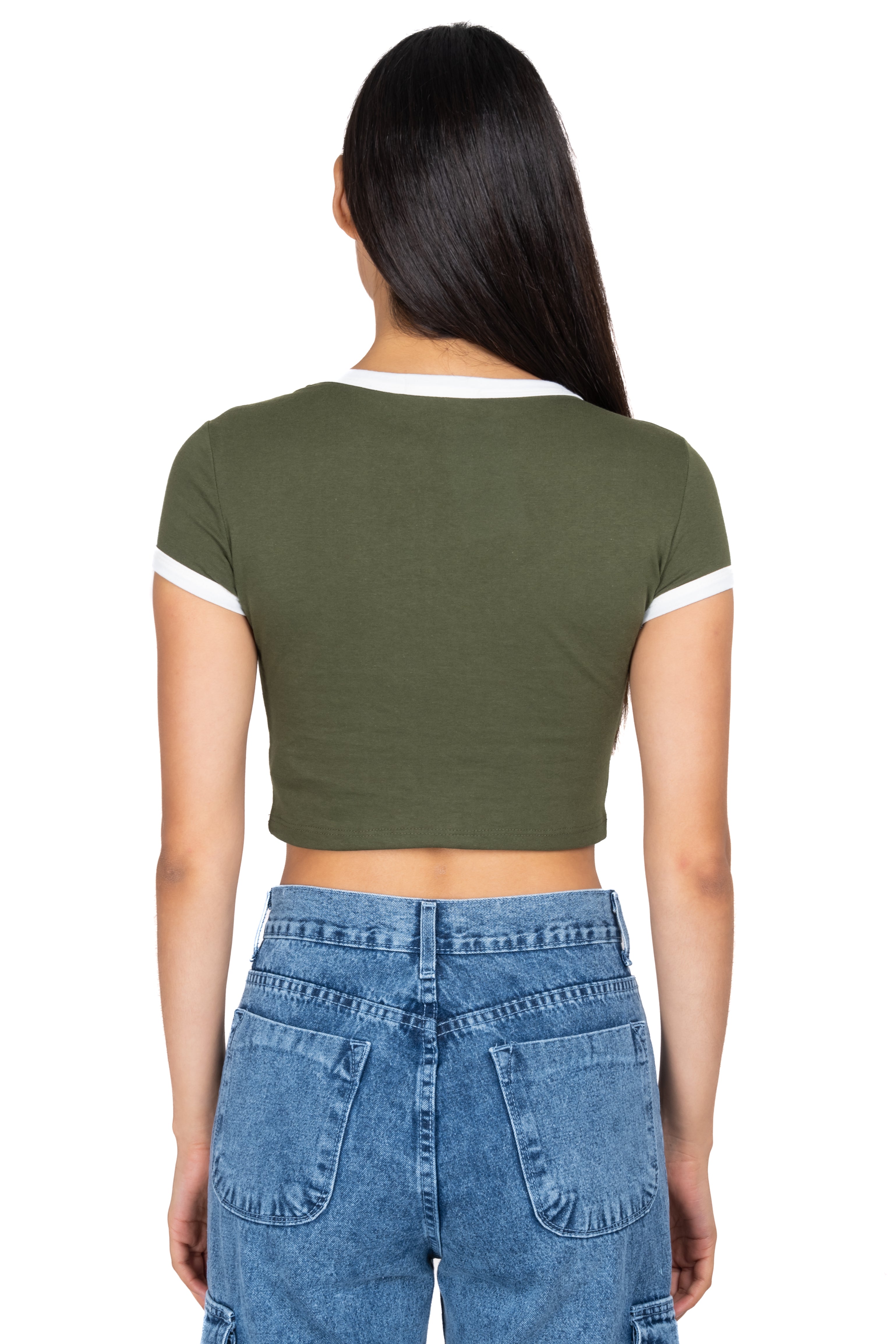 Playera Crop Hongos Lunas OLIVO