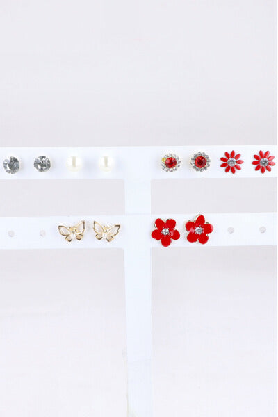 6Pr Aretes Mariposa Flor Color ROJO