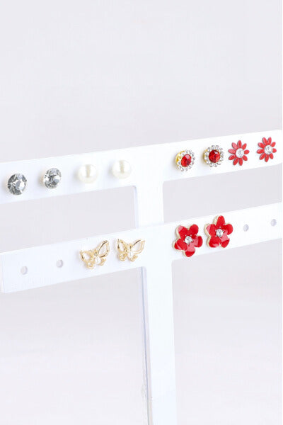 6Pr Aretes Mariposa Flor Color ROJO