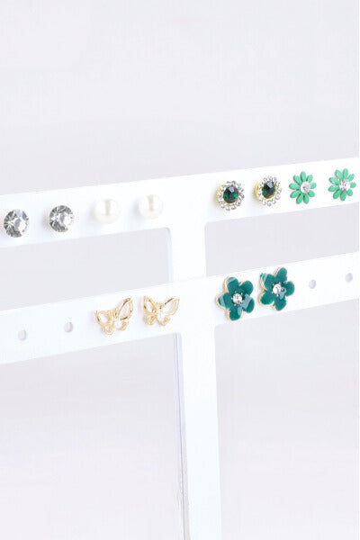 6Pr Aretes Mariposa Flor Color VERDE