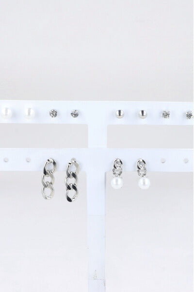 6Pr Aretes Perla Cadena PLATA