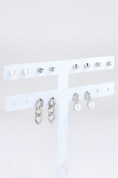 6Pr Aretes Perla Cadena PLATA