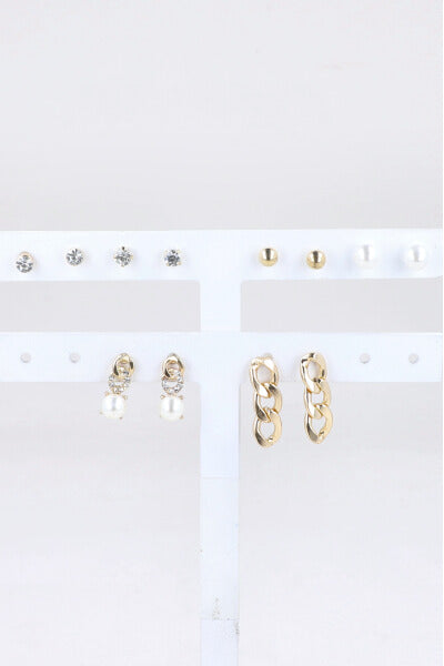 6Pr Aretes Perla Cadena ORO