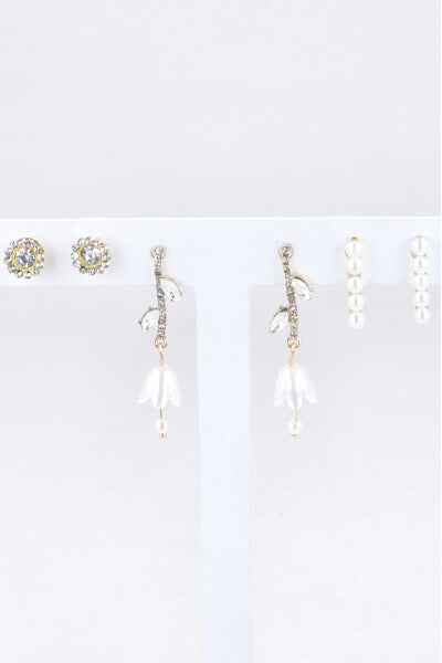3Pr Aretes Perla Flor