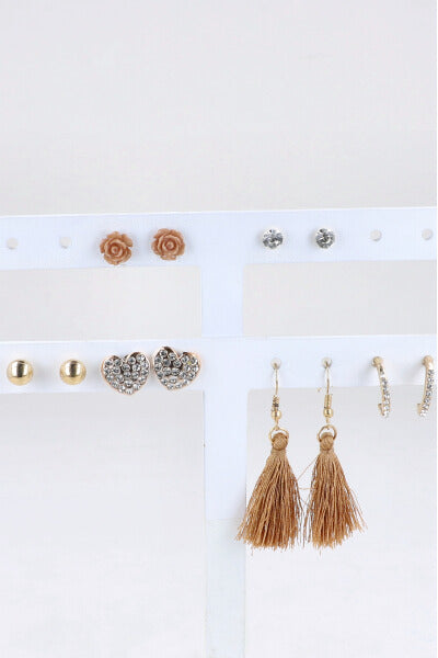 6Pr Aretes Corazon Tassel CAFE