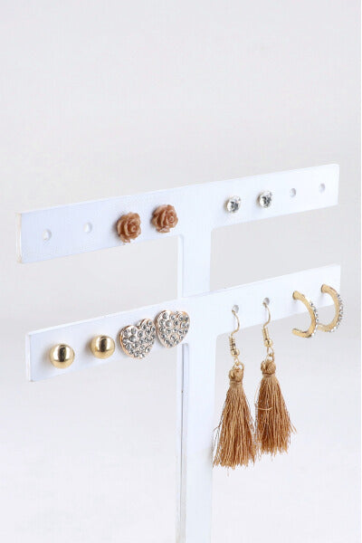 6Pr Aretes Corazon Tassel CAFE