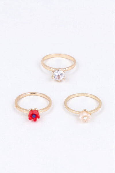 3P Anillos Florecitas ROJO