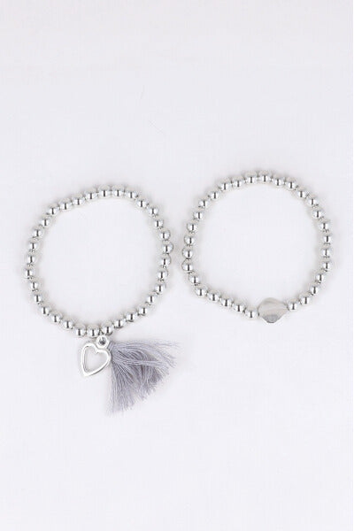 2 P Pulsera Corazon Tassel PLATA