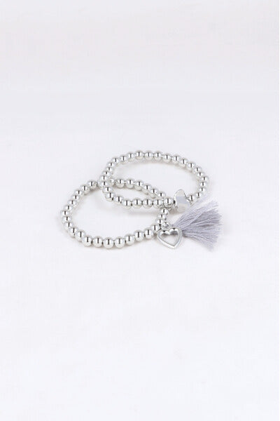 2 P Pulsera Corazon Tassel PLATA