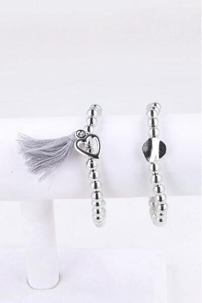 2 P Pulsera Corazon Tassel PLATA