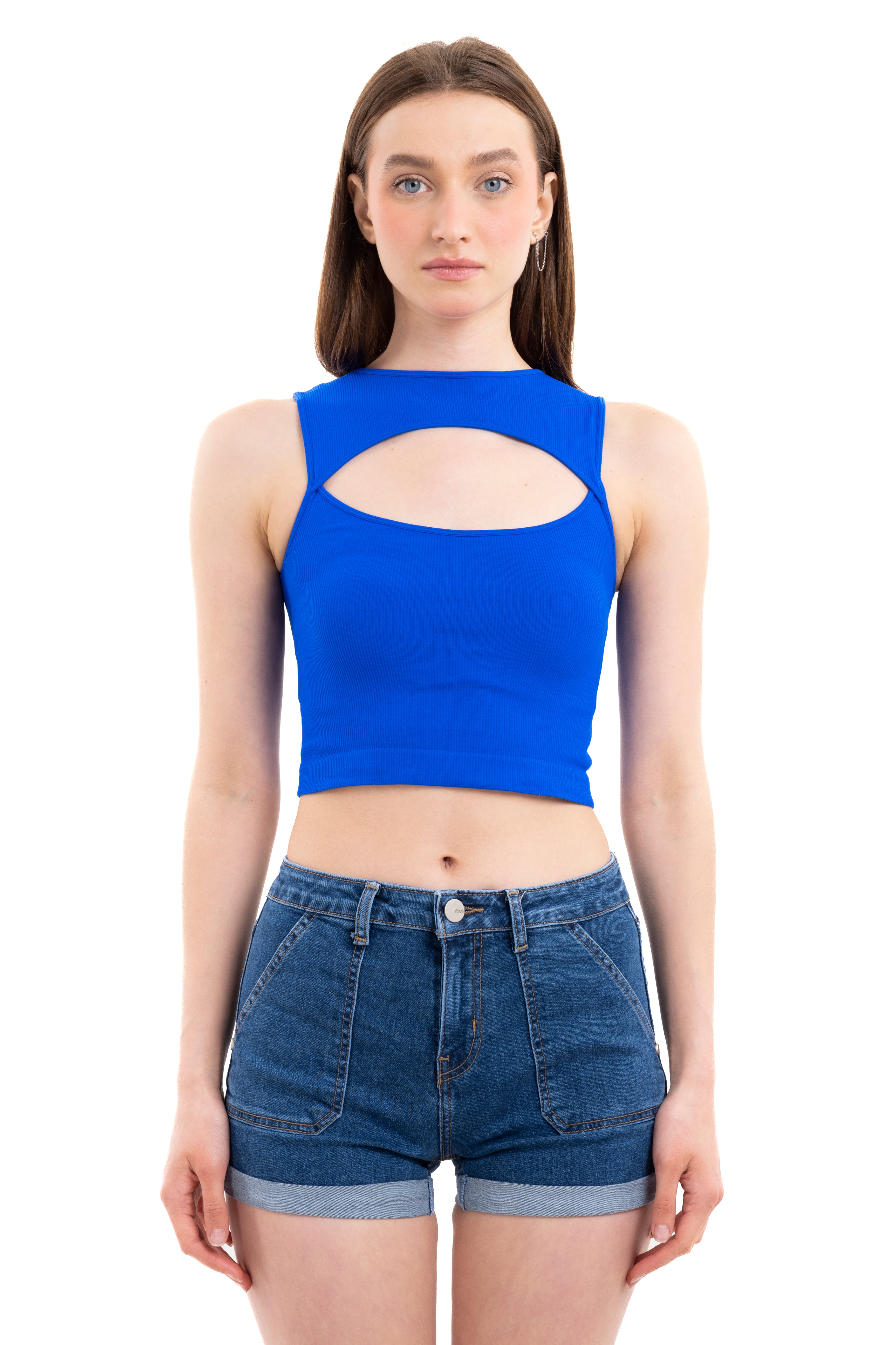 Top seamless cut out escote AZUL ELECTRICO