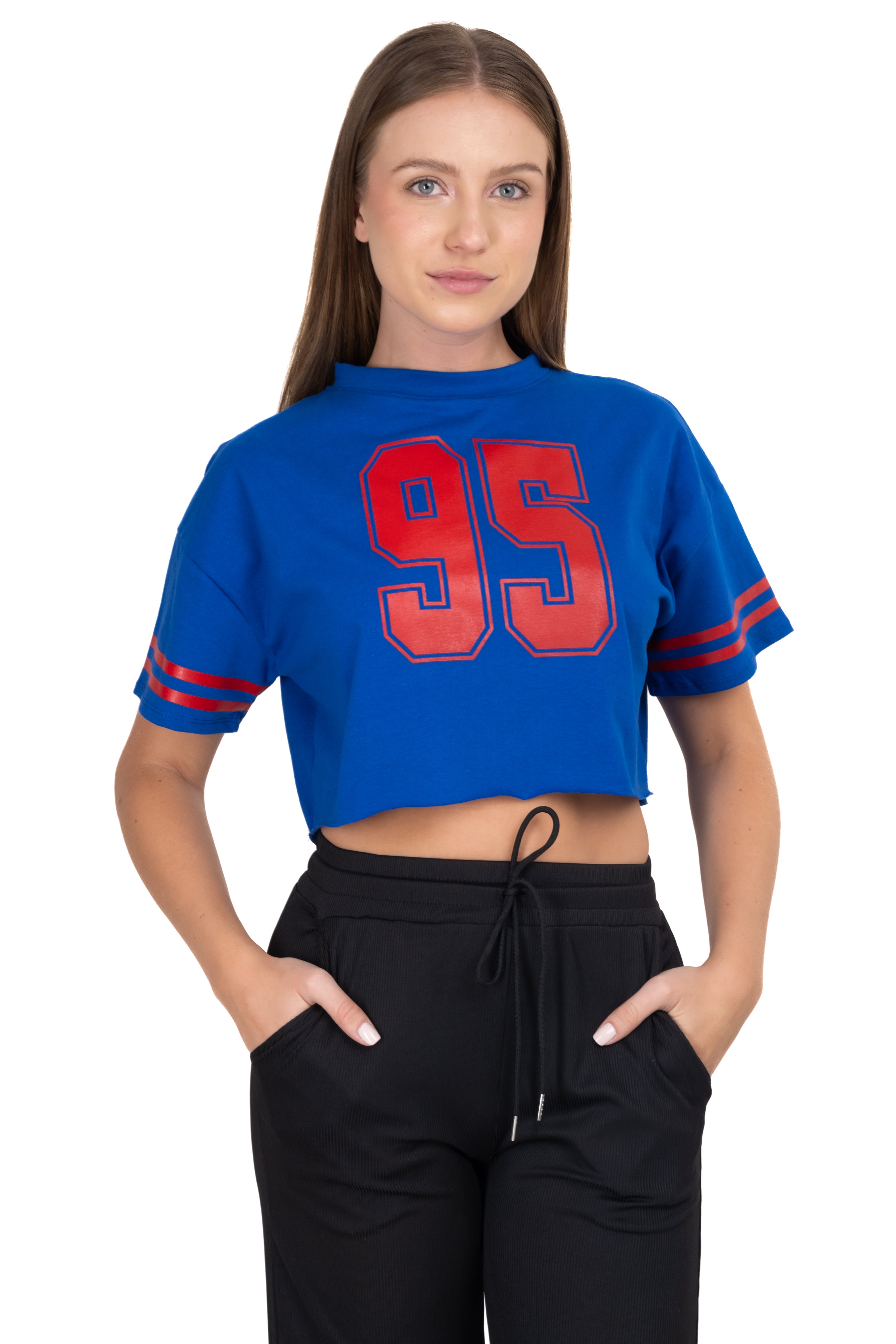 Top crop manga corta amplia AZUL COMBO