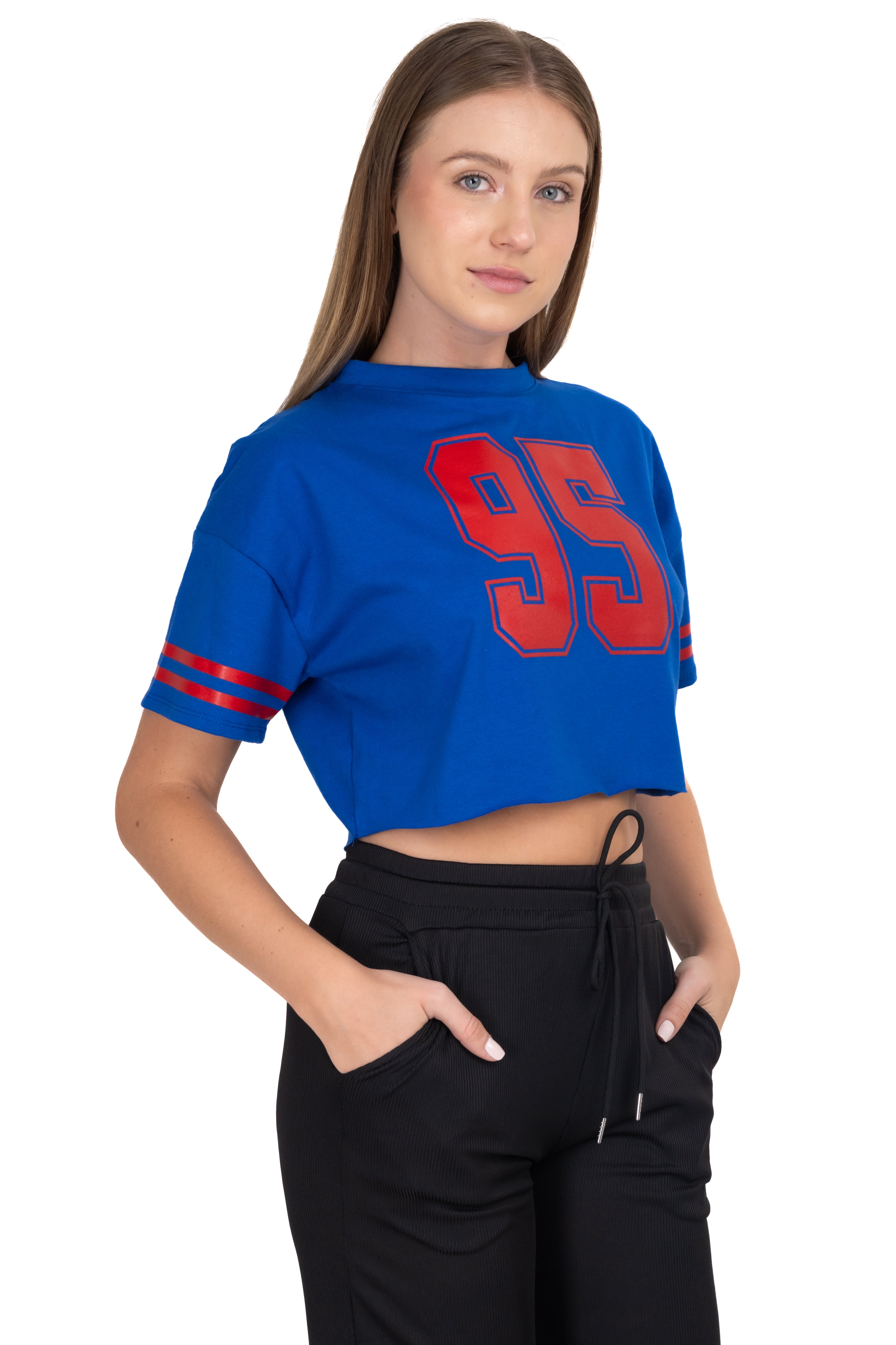 Top crop manga corta amplia AZUL COMBO