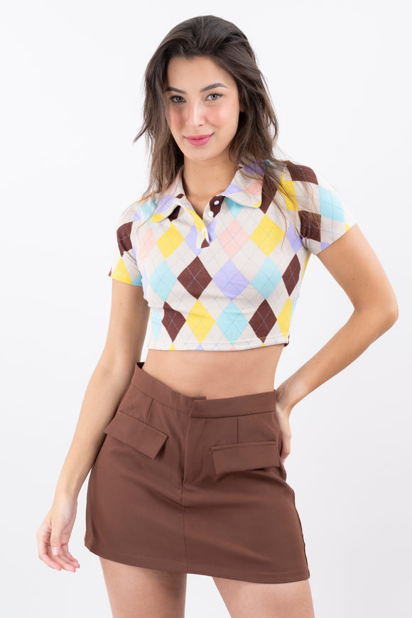 Top cuello polo rombos