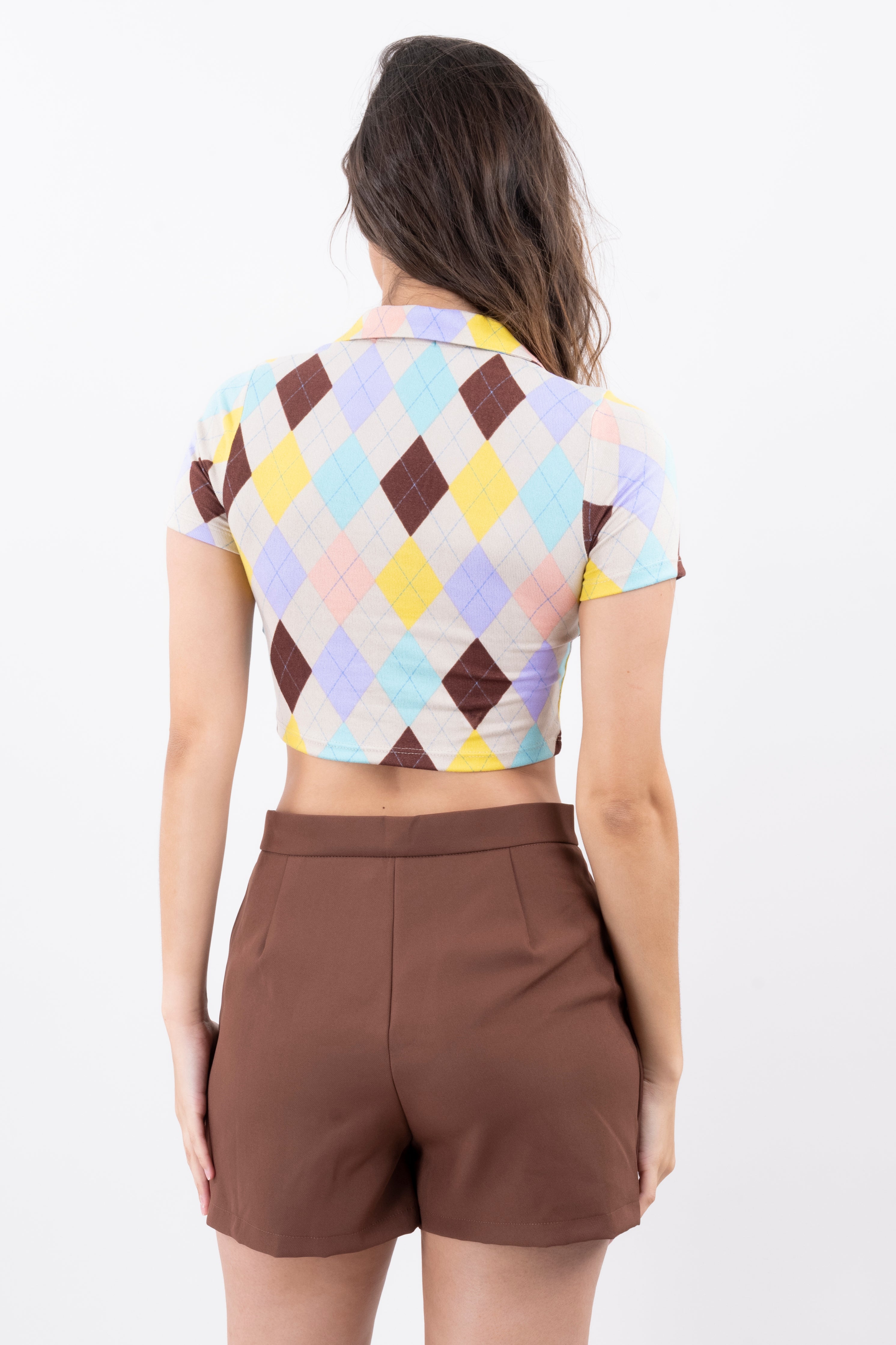 Top cuello polo rombos CAFE COMBO