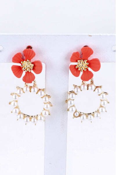 Aretes Flor Circulo Perlas NARANJA