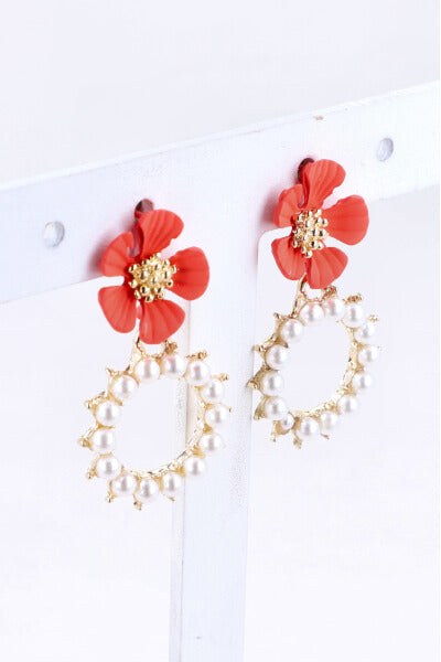 Aretes Flor Circulo Perlas NARANJA