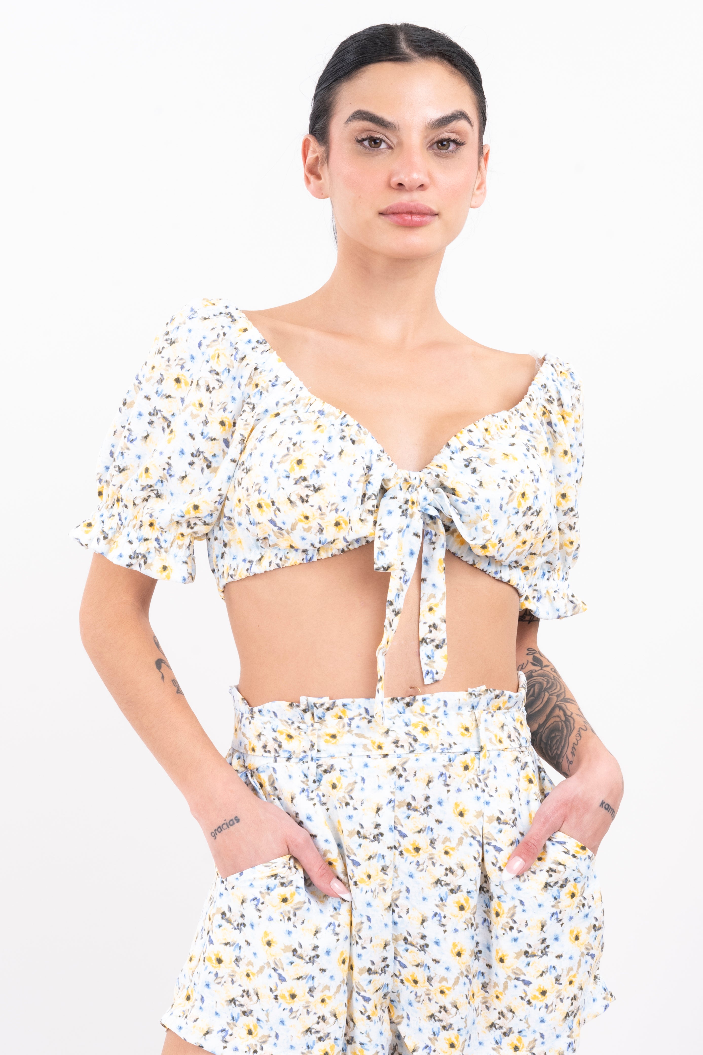 Top cintas flores AZUL COMBO