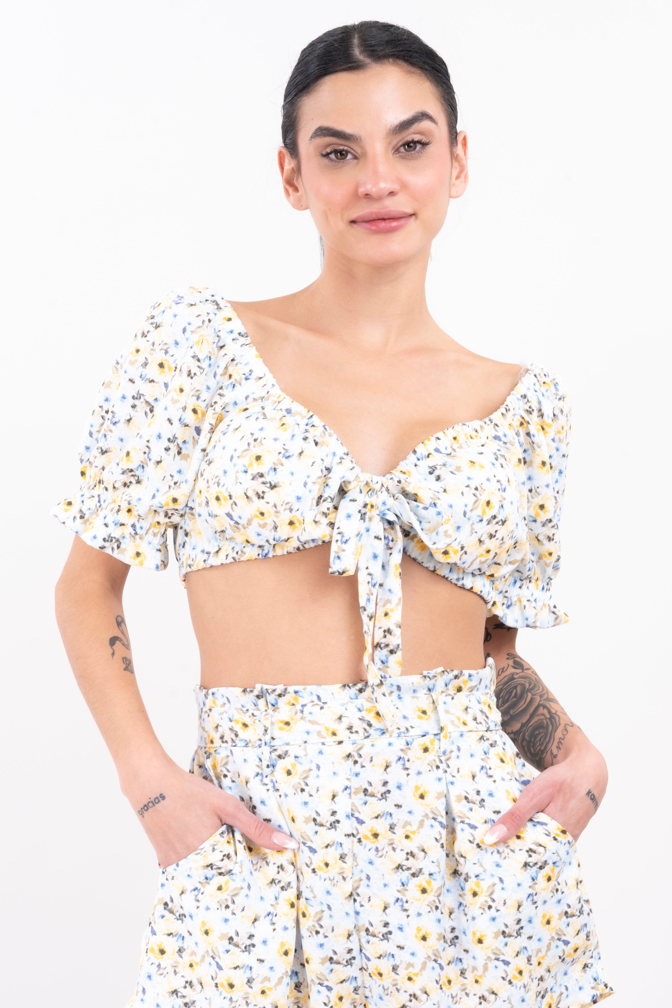 Top cintas flores AZUL COMBO