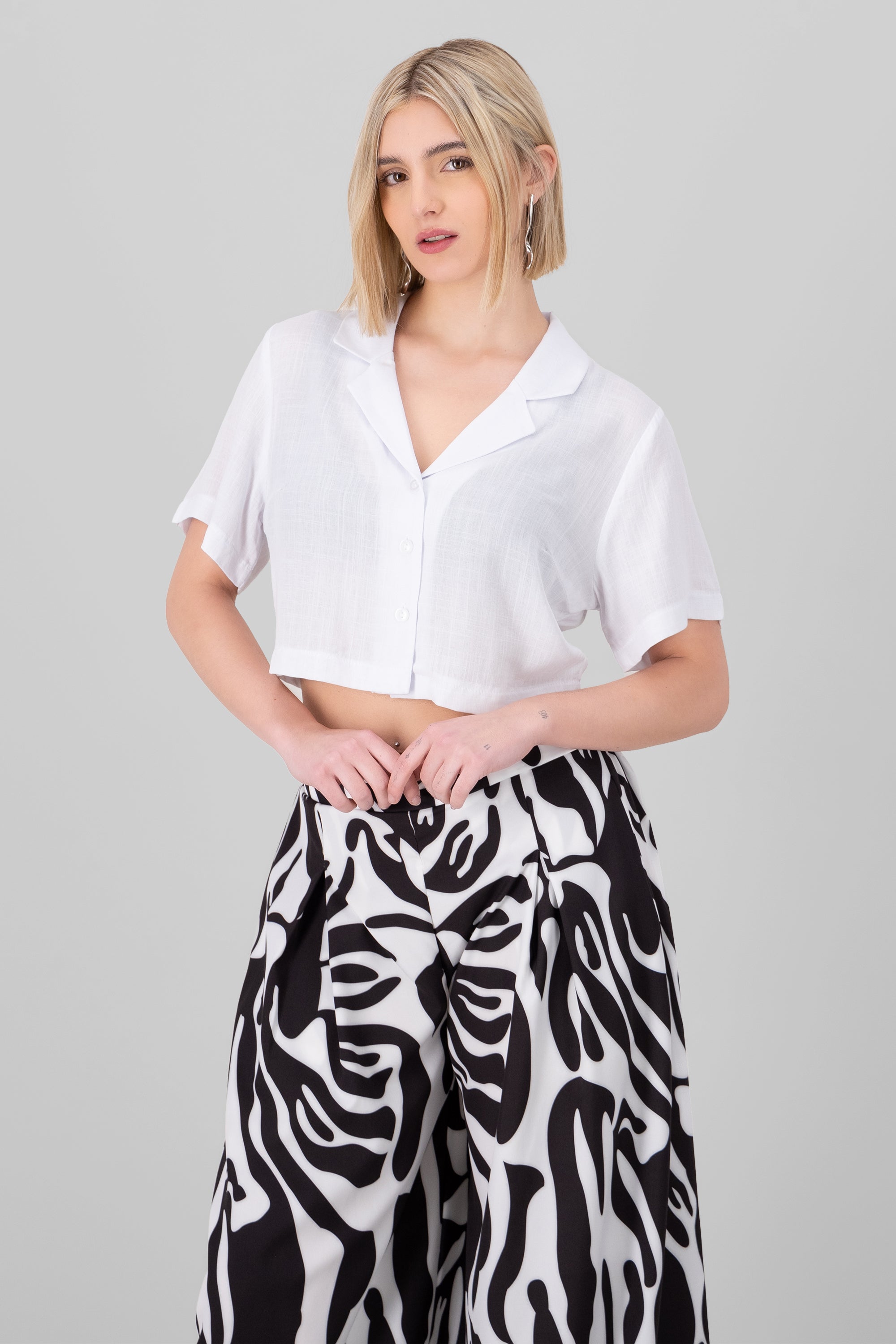 Camisa crop lisa BLANCO