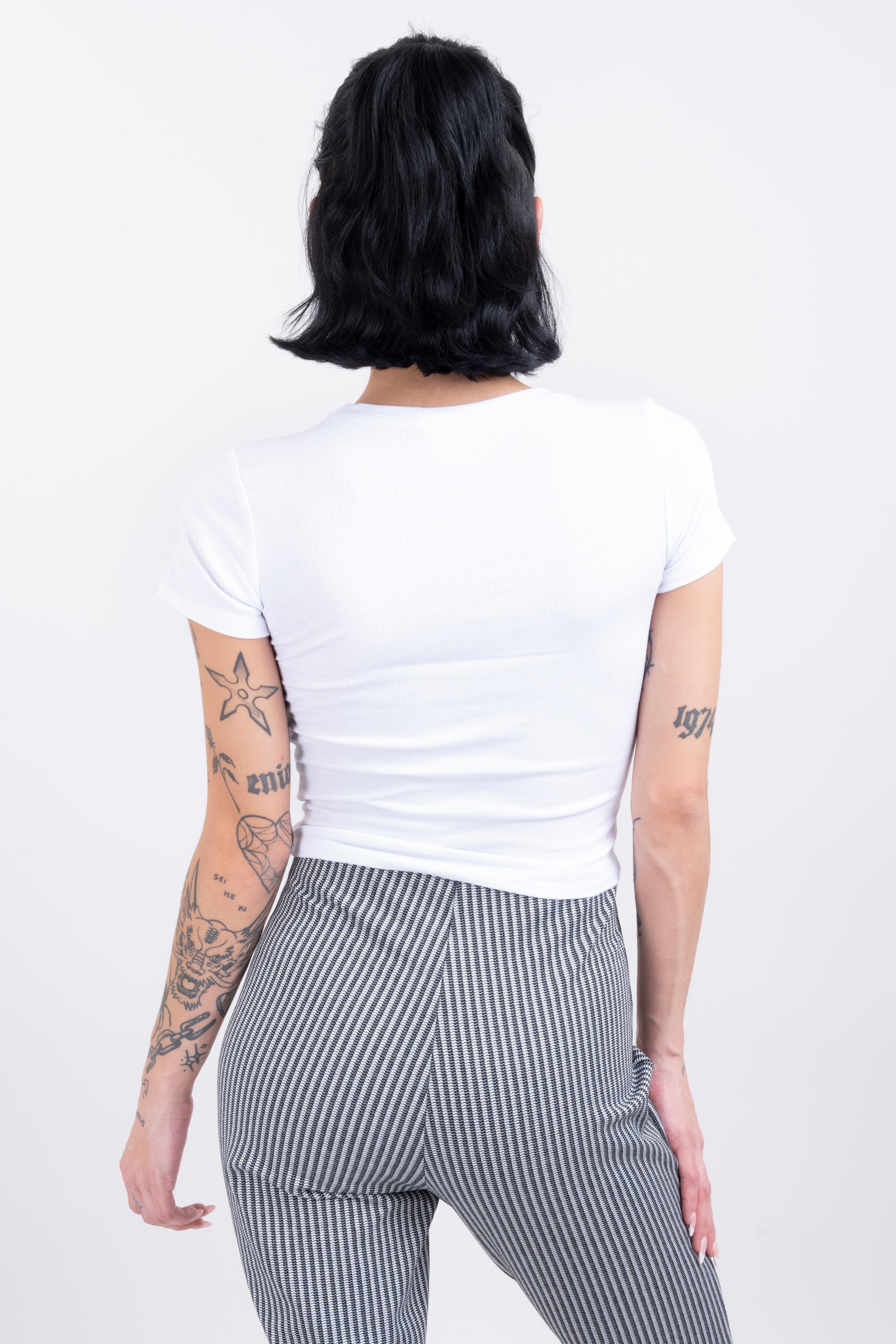 Top liso manga corta rib BLANCO