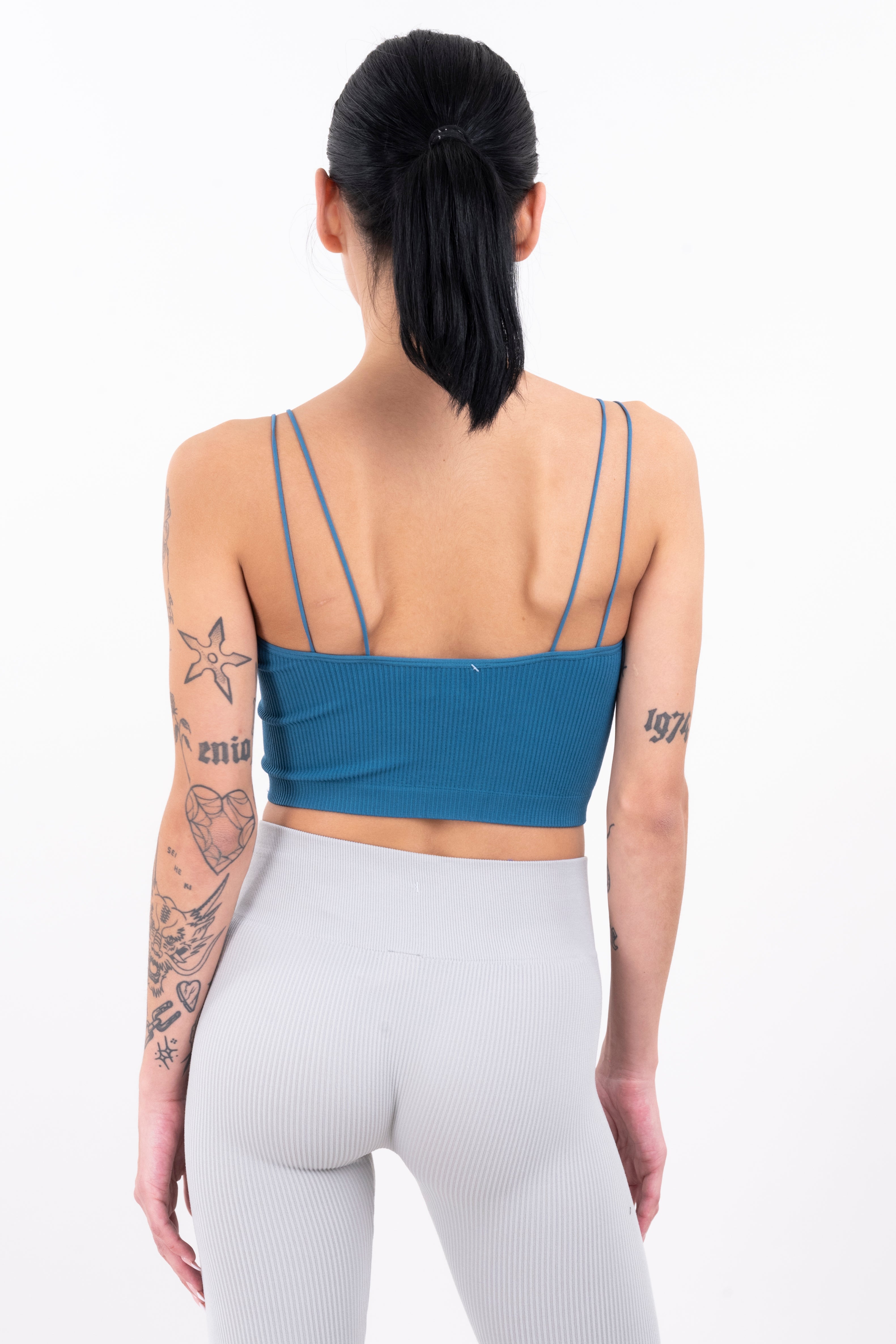 Top crop acanalado tirantes delgados AZUL