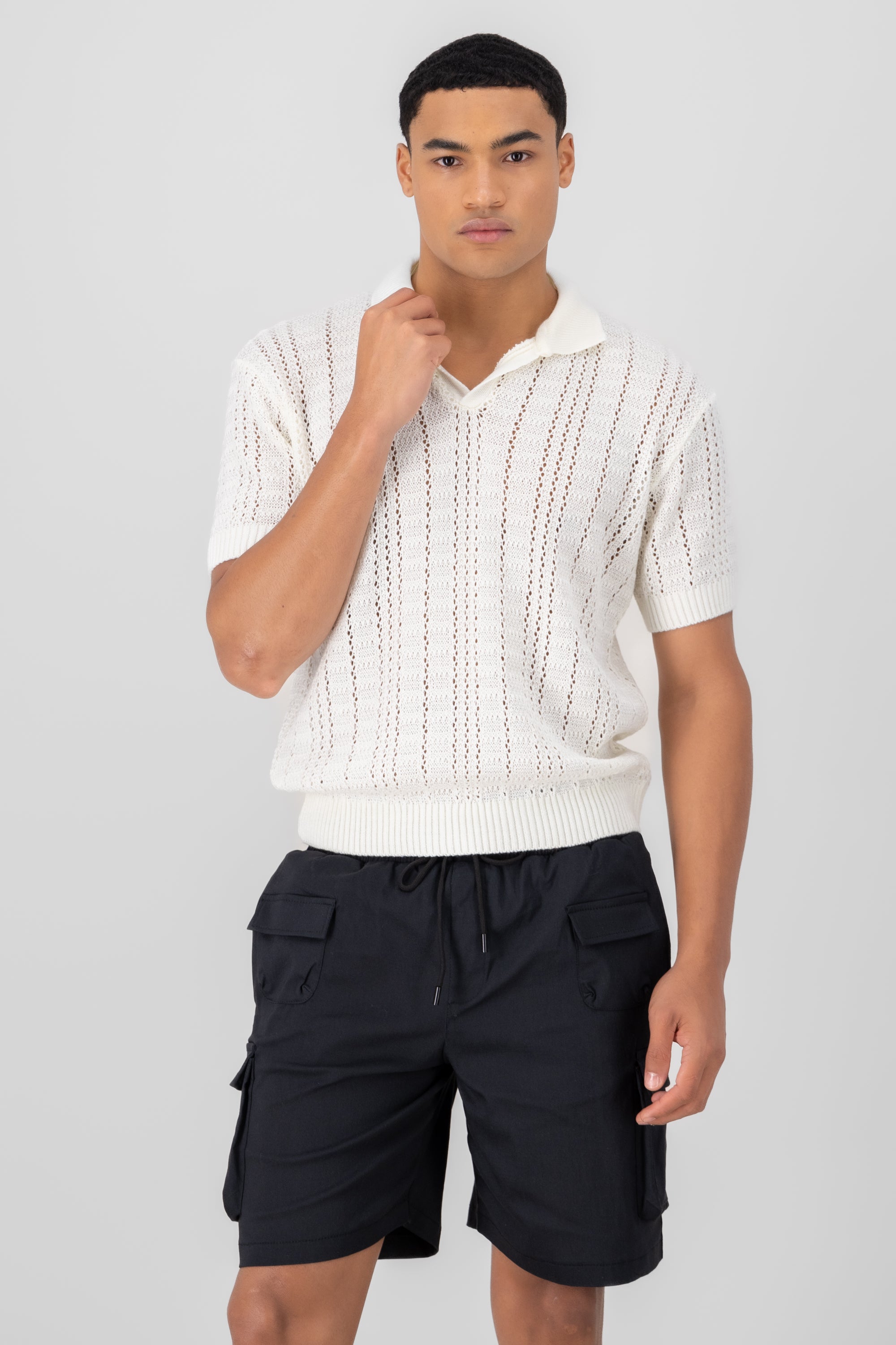 Camisa polo tejido crochet HUESO