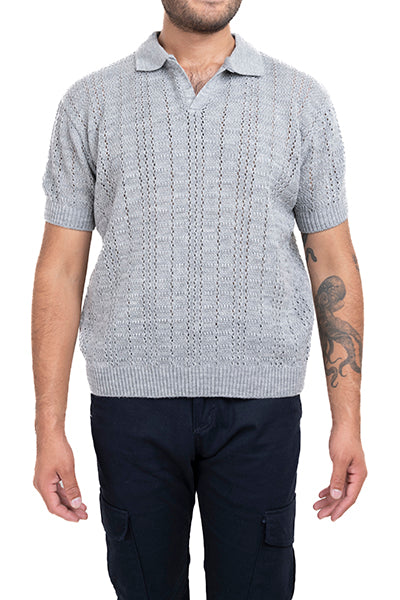 Camisa polo tejido crochet GRIS JASPE