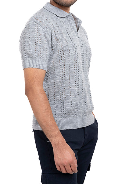 Camisa polo tejido crochet GRIS JASPE