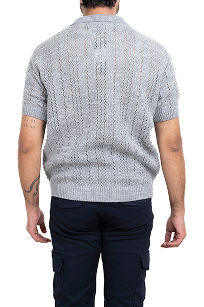 Camisa polo tejido crochet GRIS JASPE