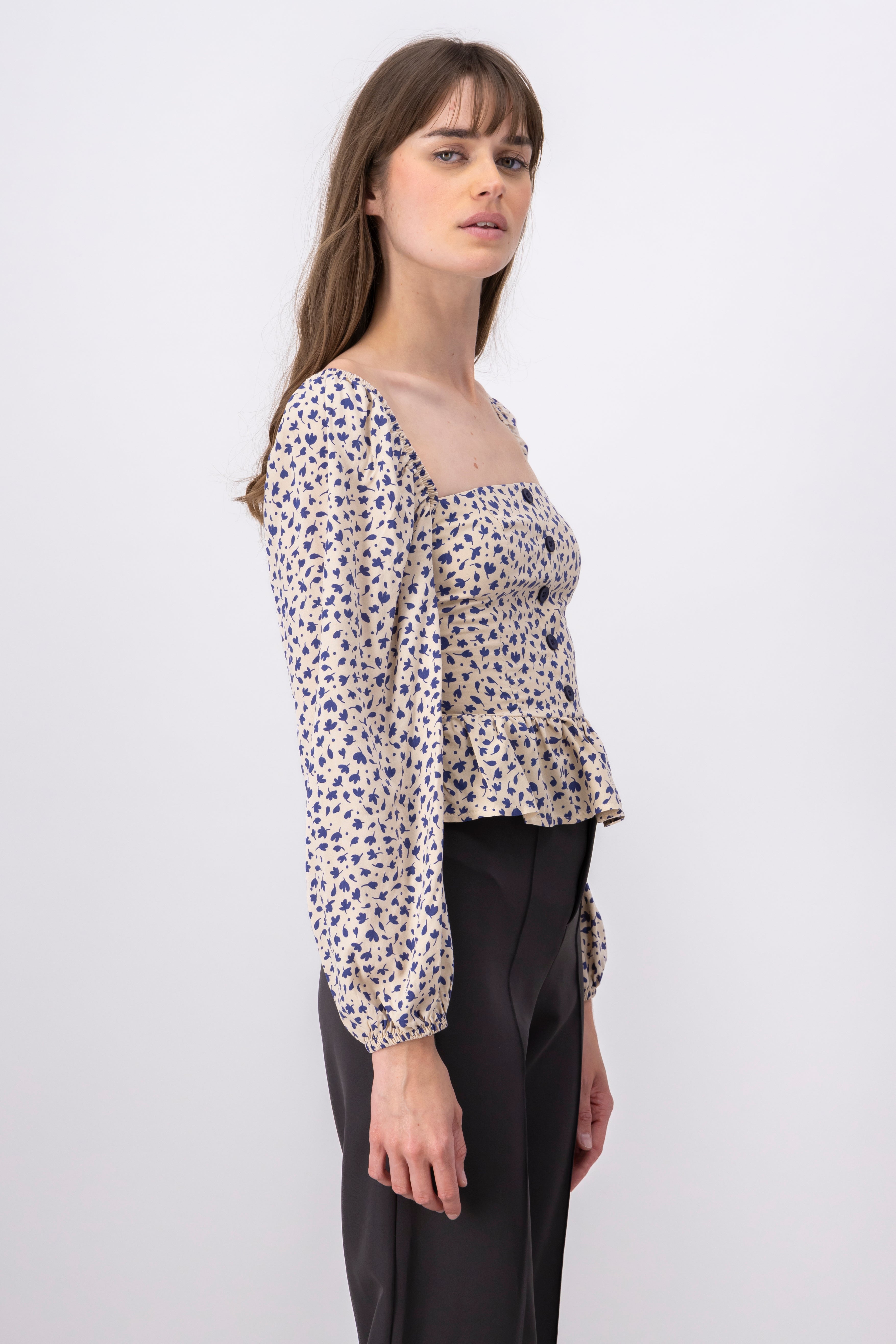 Blusa estampada botones AZUL COMBO