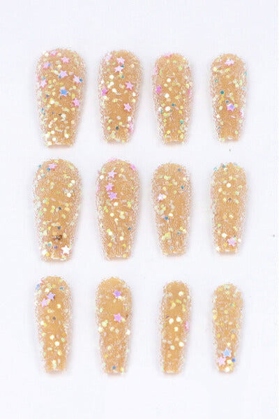 Set 12 uñas postizas chunky estrellas ORO