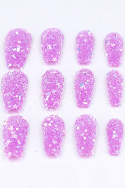 Set 12 uñas postizas chunky estrellas MORADO