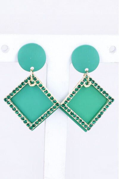 Aretes Cuadro Brillos VERDE