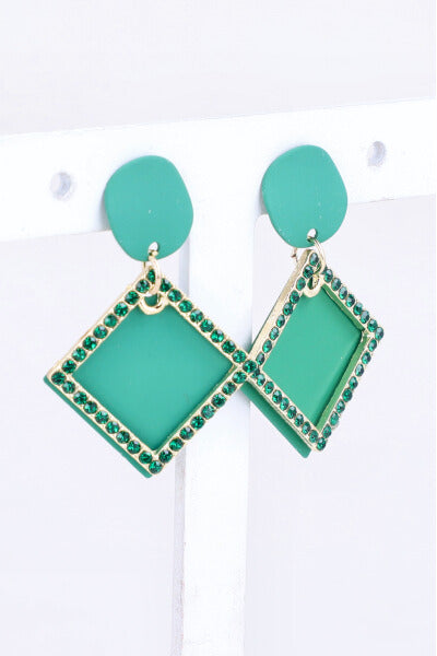 Aretes Cuadro Brillos VERDE