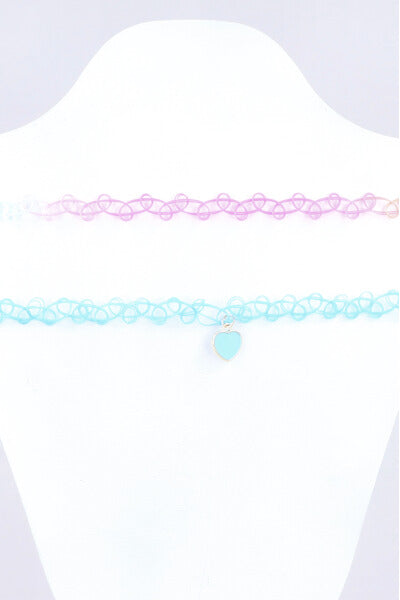 2 P Choker Plastico Charm Corazon AZUL