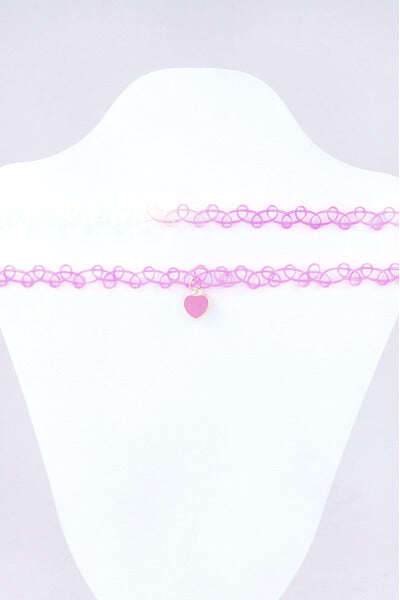 2 P Choker Plastico Charm Corazon ROSA