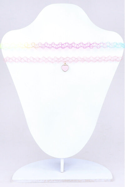 2 P Choker Plastico Charm Corazon PALO DE ROSA