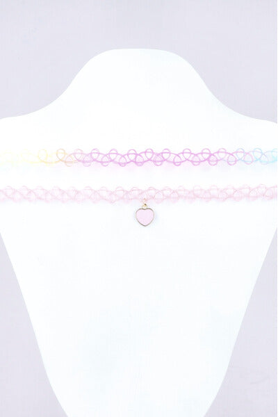 2 P Choker Plastico Charm Corazon PALO DE ROSA