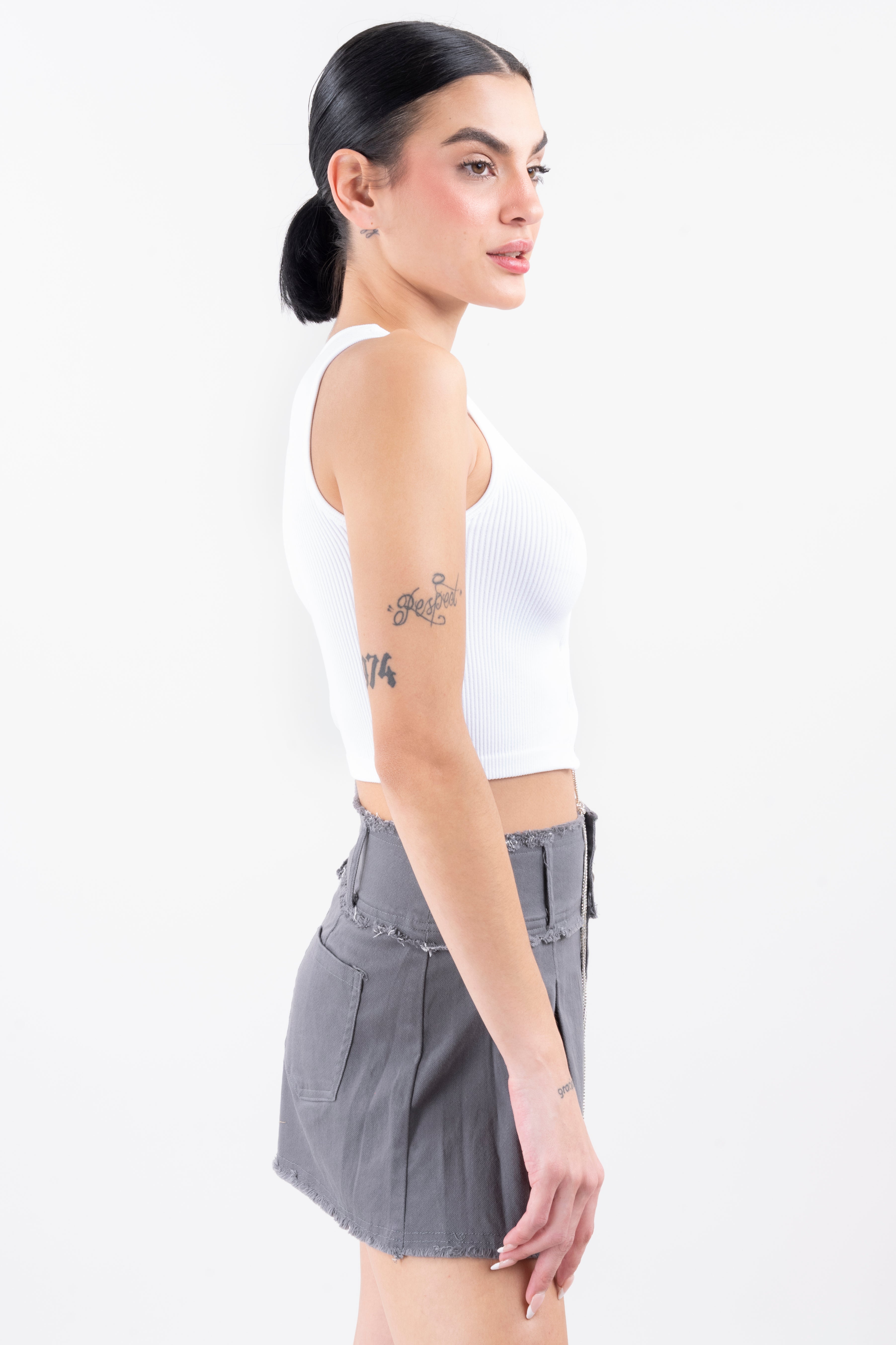 Top acanalado lace up BLANCO