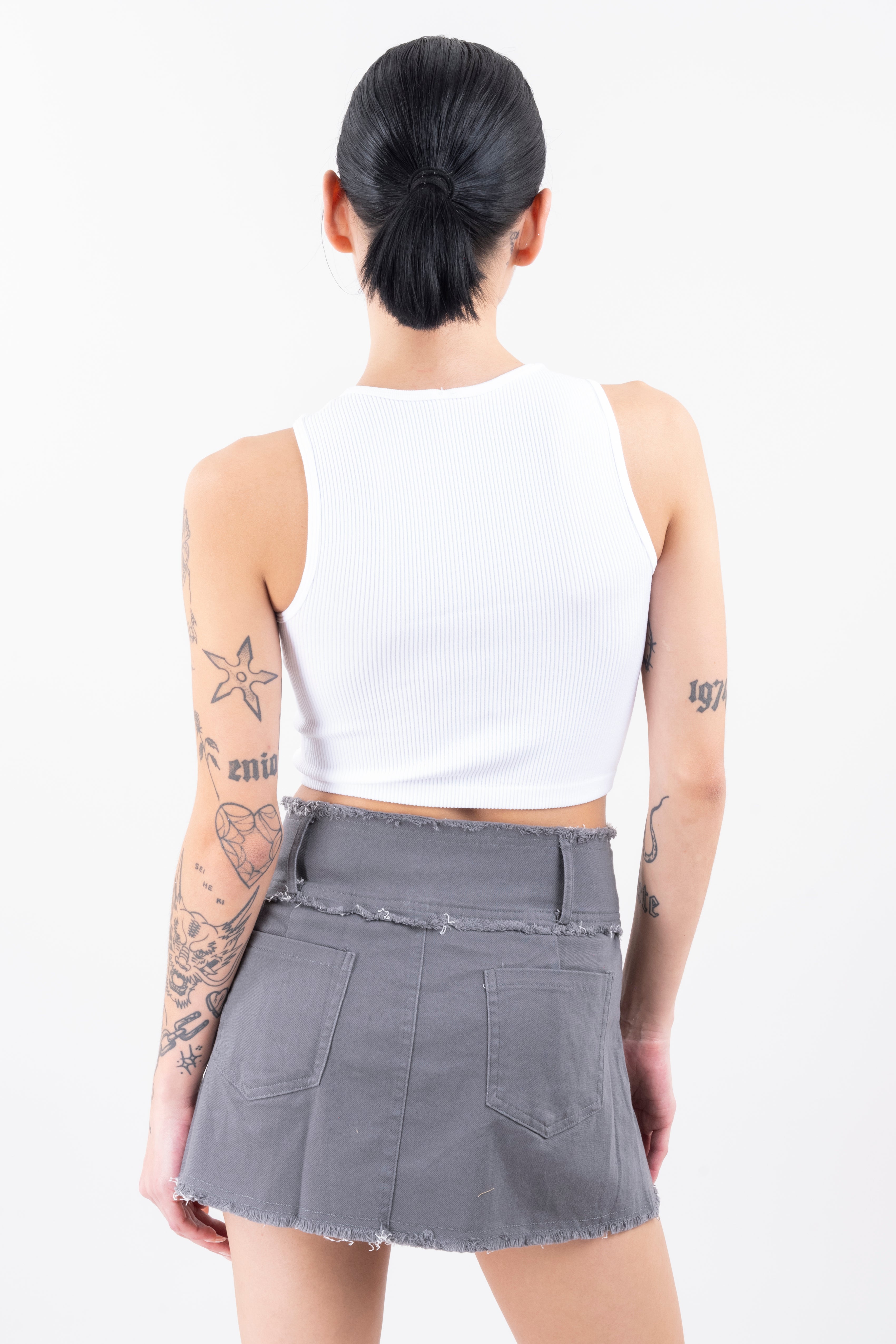 Top acanalado lace up BLANCO