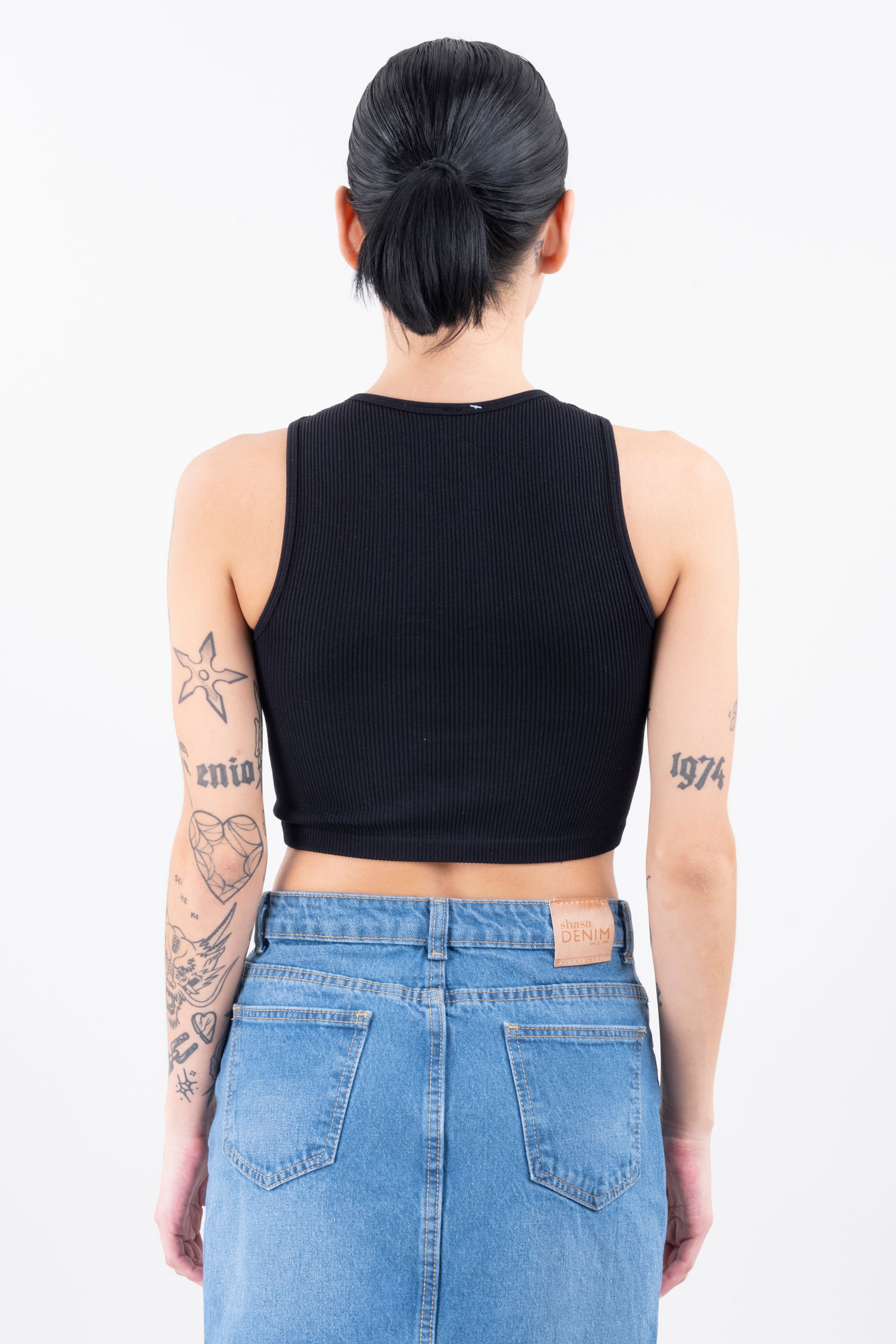 Top acanalado lace up NEGRO