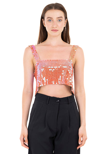Top crop espalda descubierta brillos ROSA