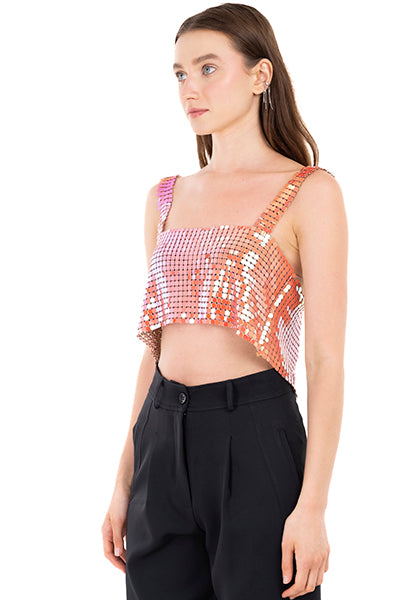 Top crop espalda descubierta brillos ROSA