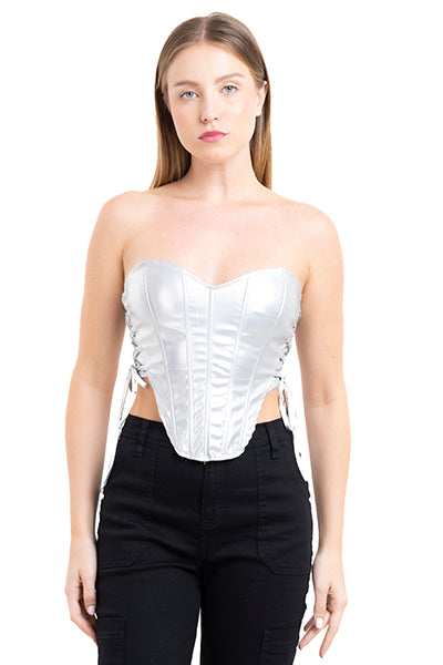 Corset efecto piel detalle lace up PLATA